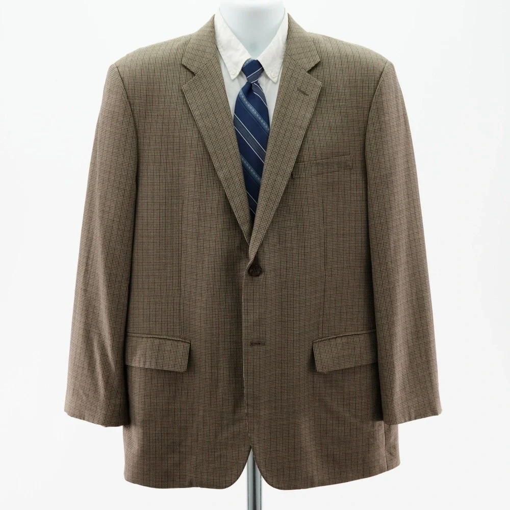 Joseph & Feiss Gold Wool Silk Tan Houndstooth Sport Coat 42R Tagged 44R